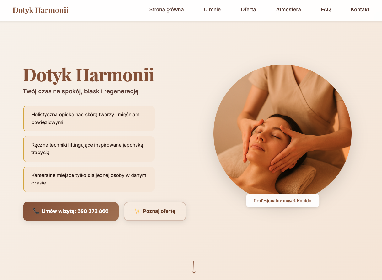 Podgląd strony Dotyk Harmonii — przykładowa realizacja wykonana przez uczniów